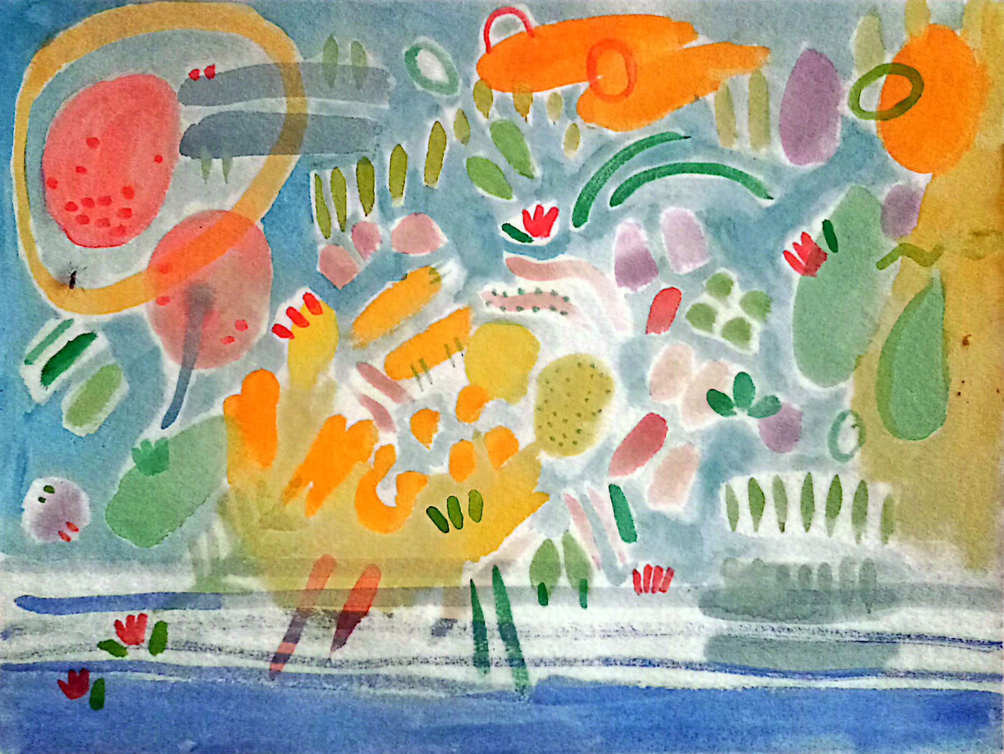 a drawing of organisms and nature elements